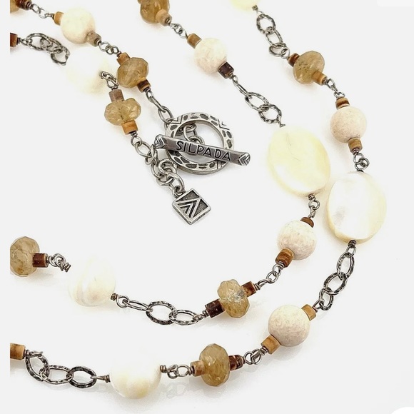 SILPADA Sterling Silver Faceted Mother of Pearl and Quartz Necklace - Picture 6 of 7